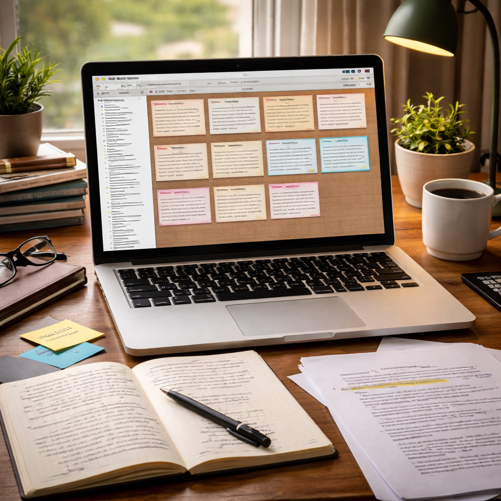 author using Scrivener for manuscript organization