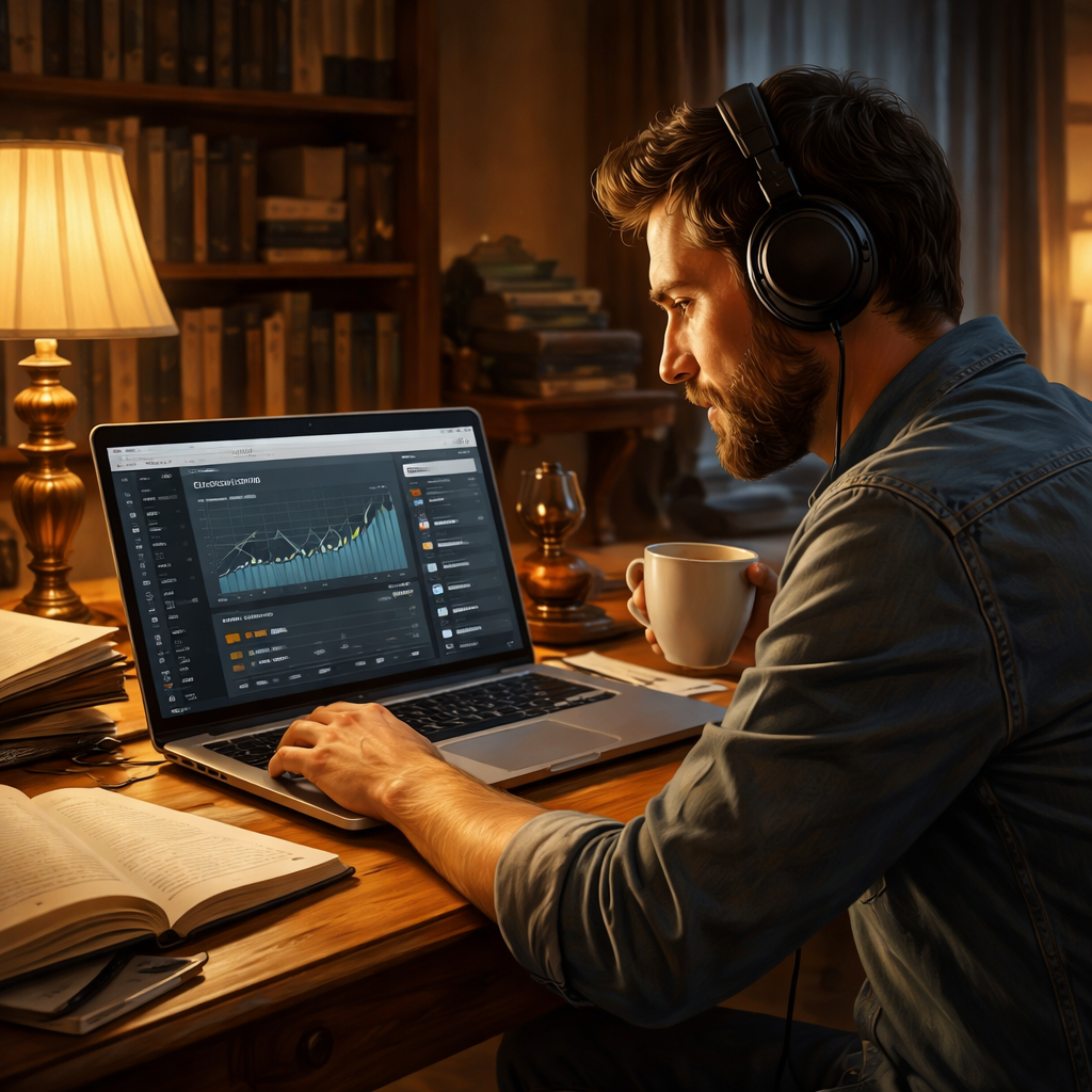 author checking audiobook platform dashboard