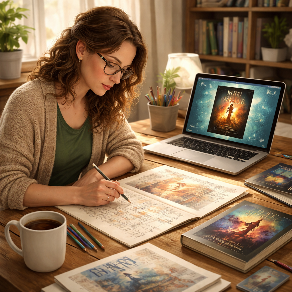 designer creating a book cover for an indie author