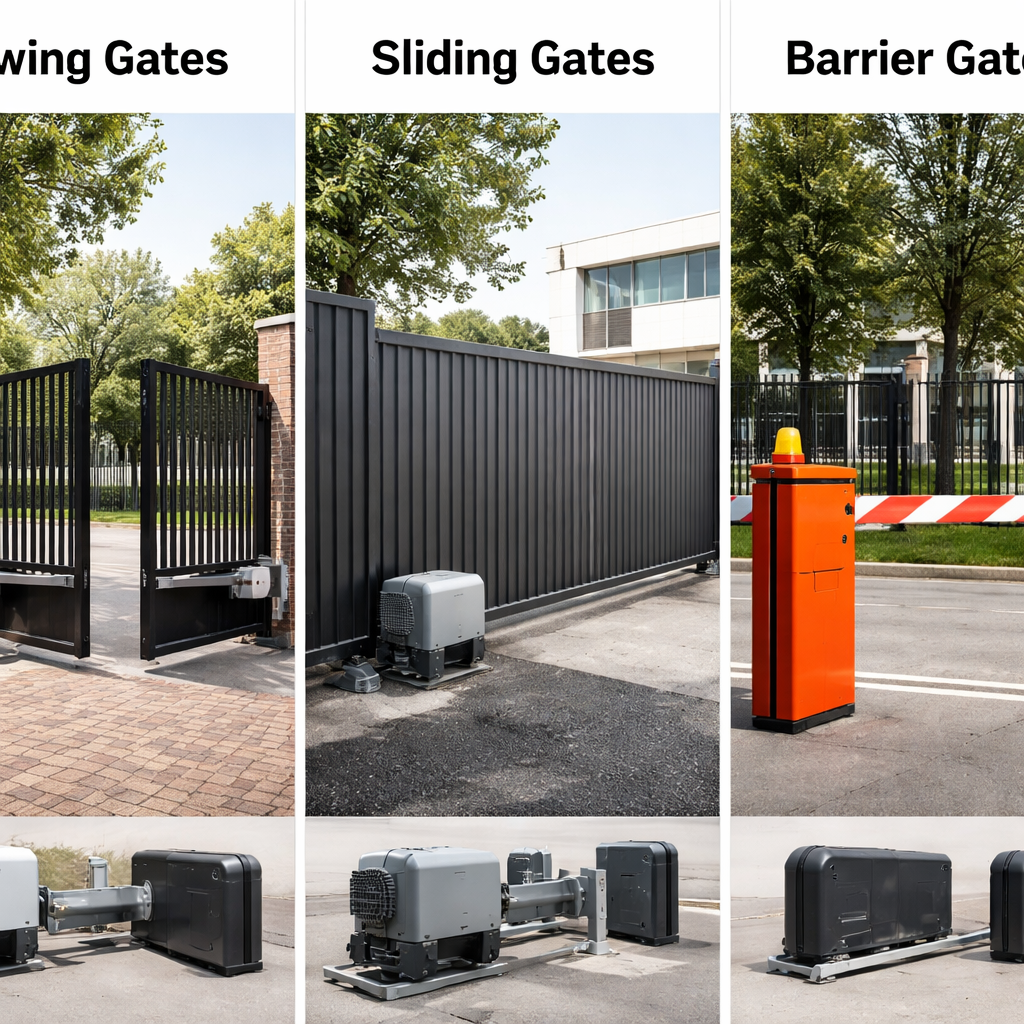 Different gate automation types showing swing and sliding gate motors for price comparison
