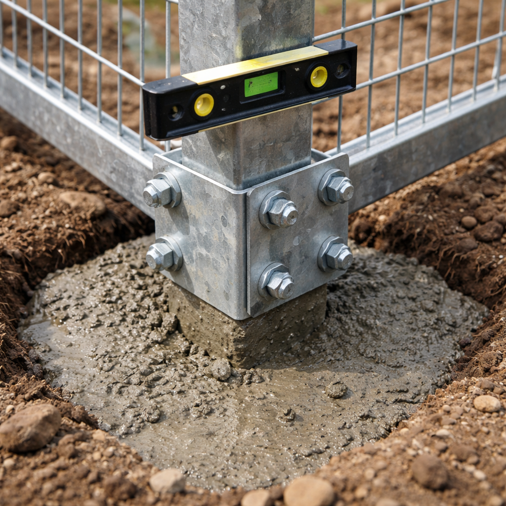 installing posts and attaching panels for a security fence