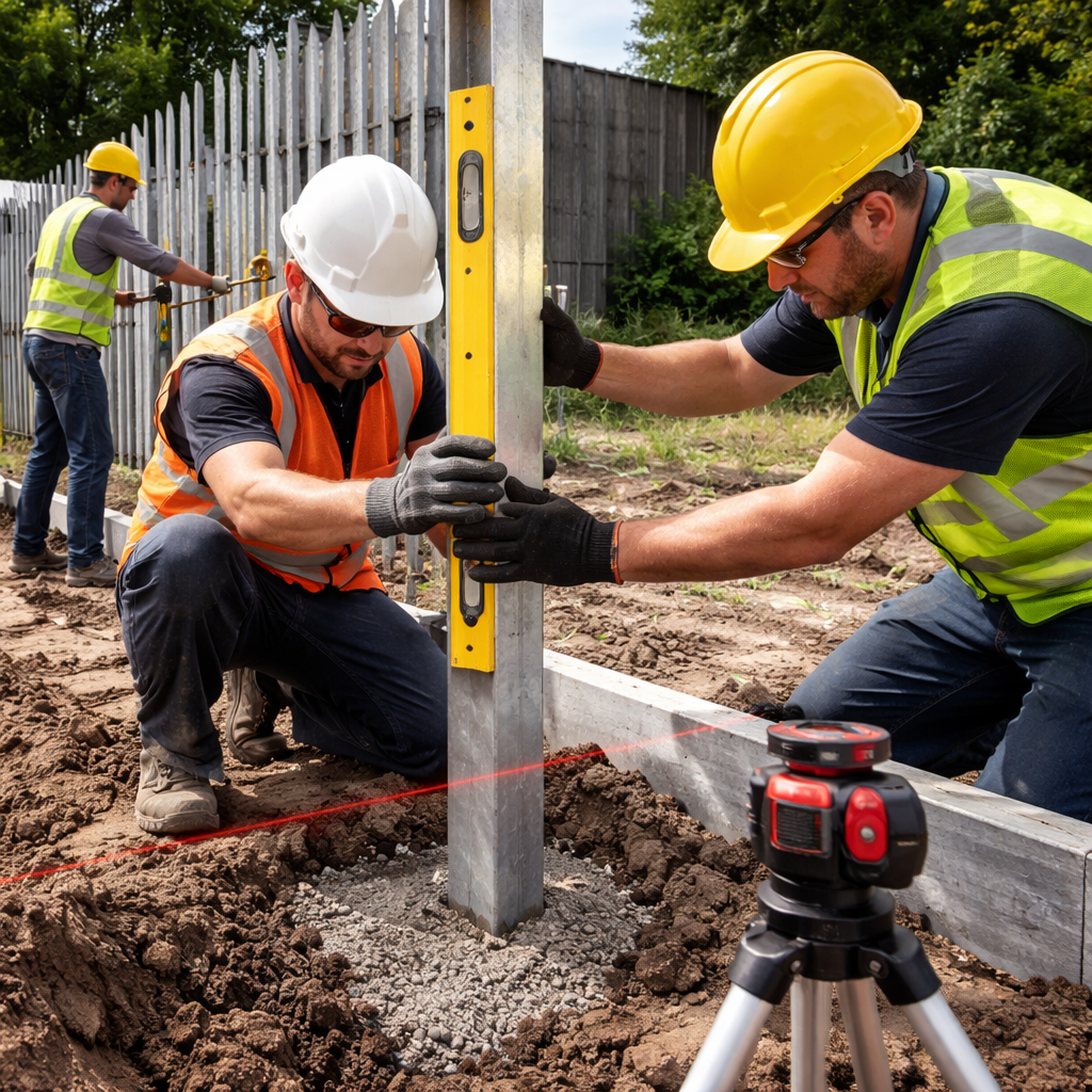 installing posts and rails for palisade fence