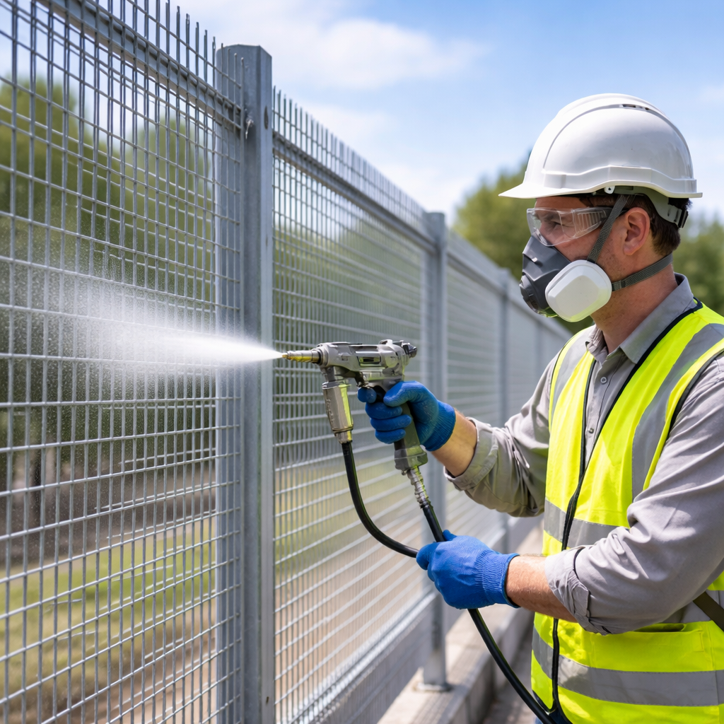 protective coating application on security fence