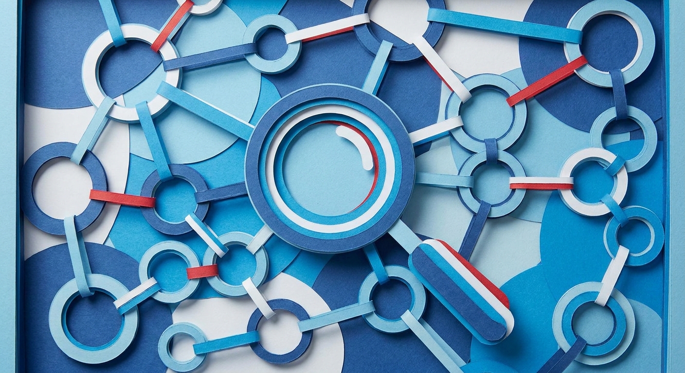 Ahrefs dofollow backlink analysis illustrated in papercraft style.