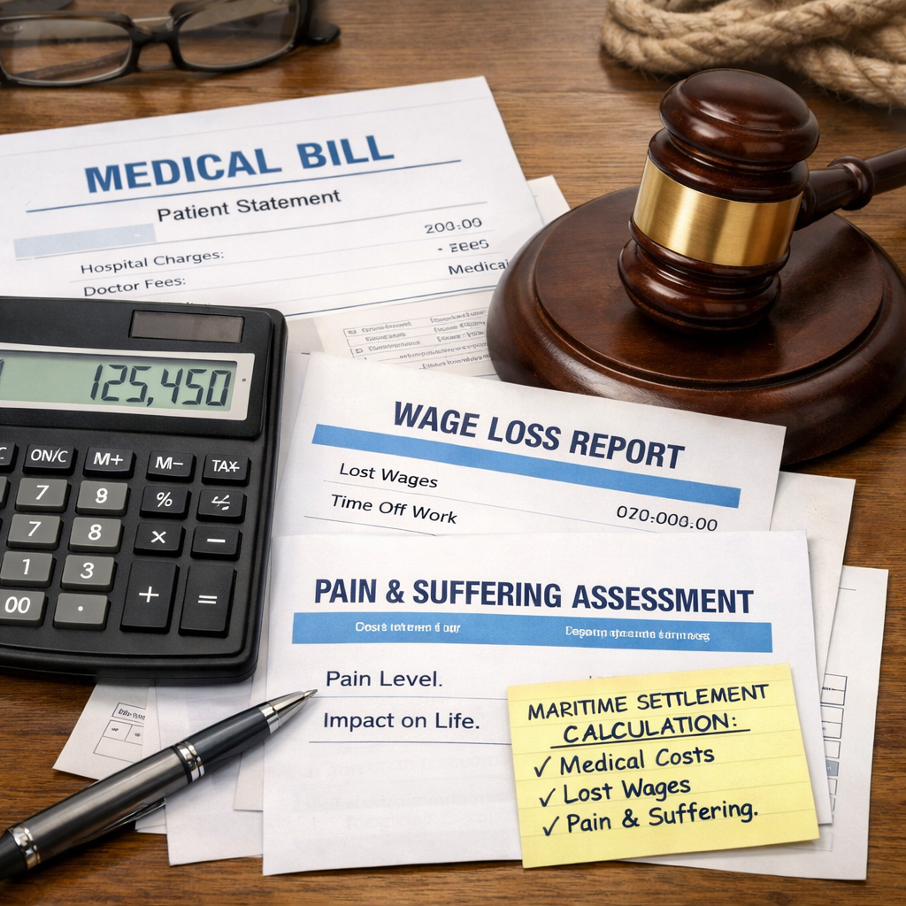 How maritime settlements are calculated with medical, wage, and pain factors.