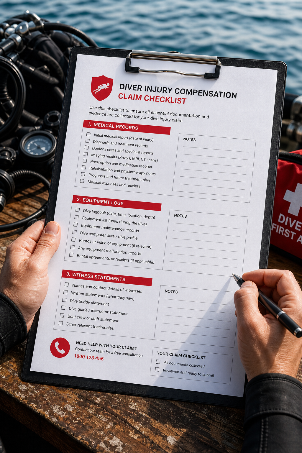 diver injury compensation claim checklist