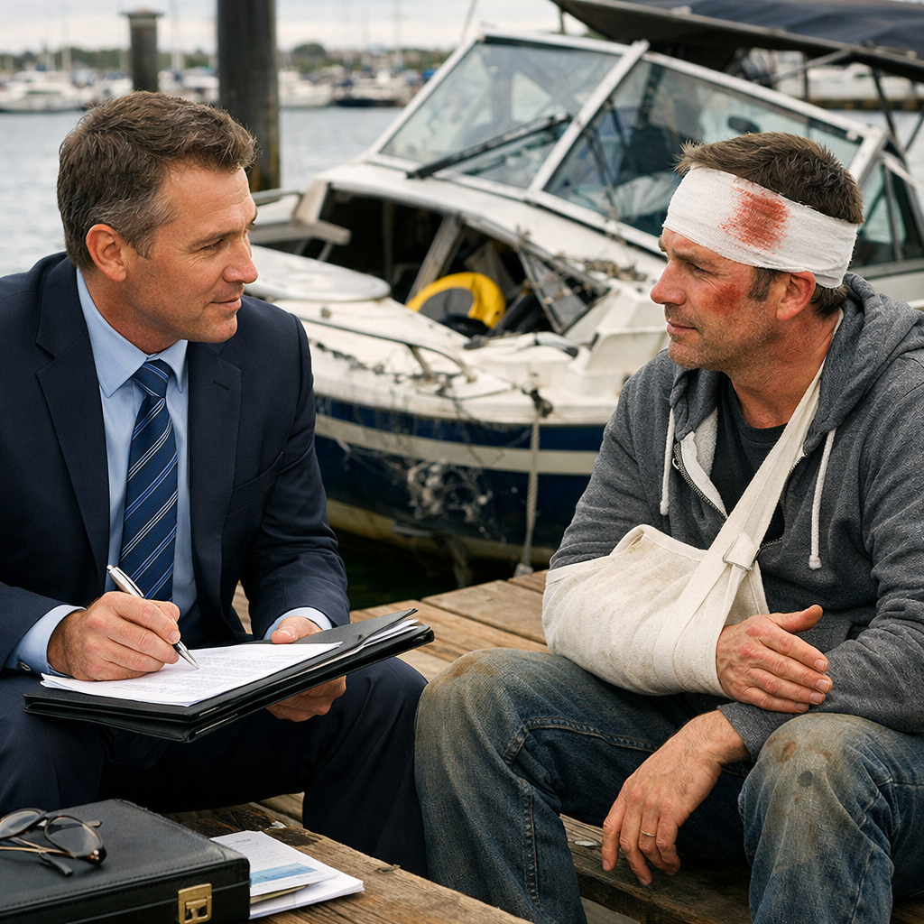 legal aid maritime lawyer helping a boat crash victim