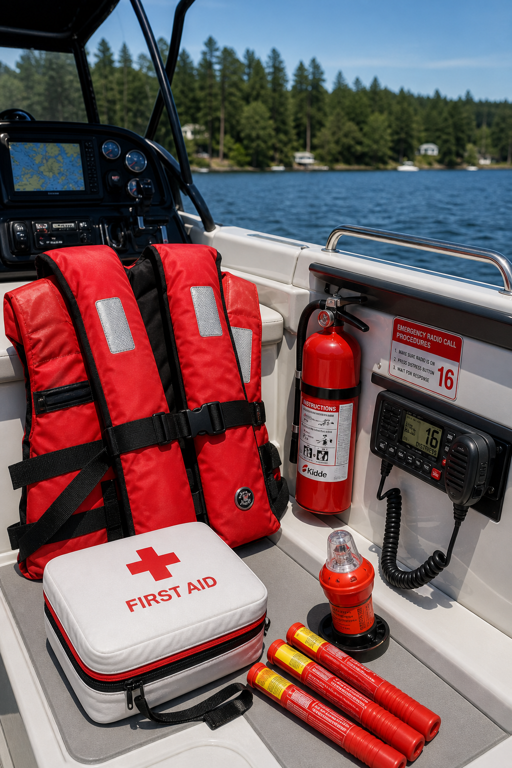 essential boat safety gear on deck