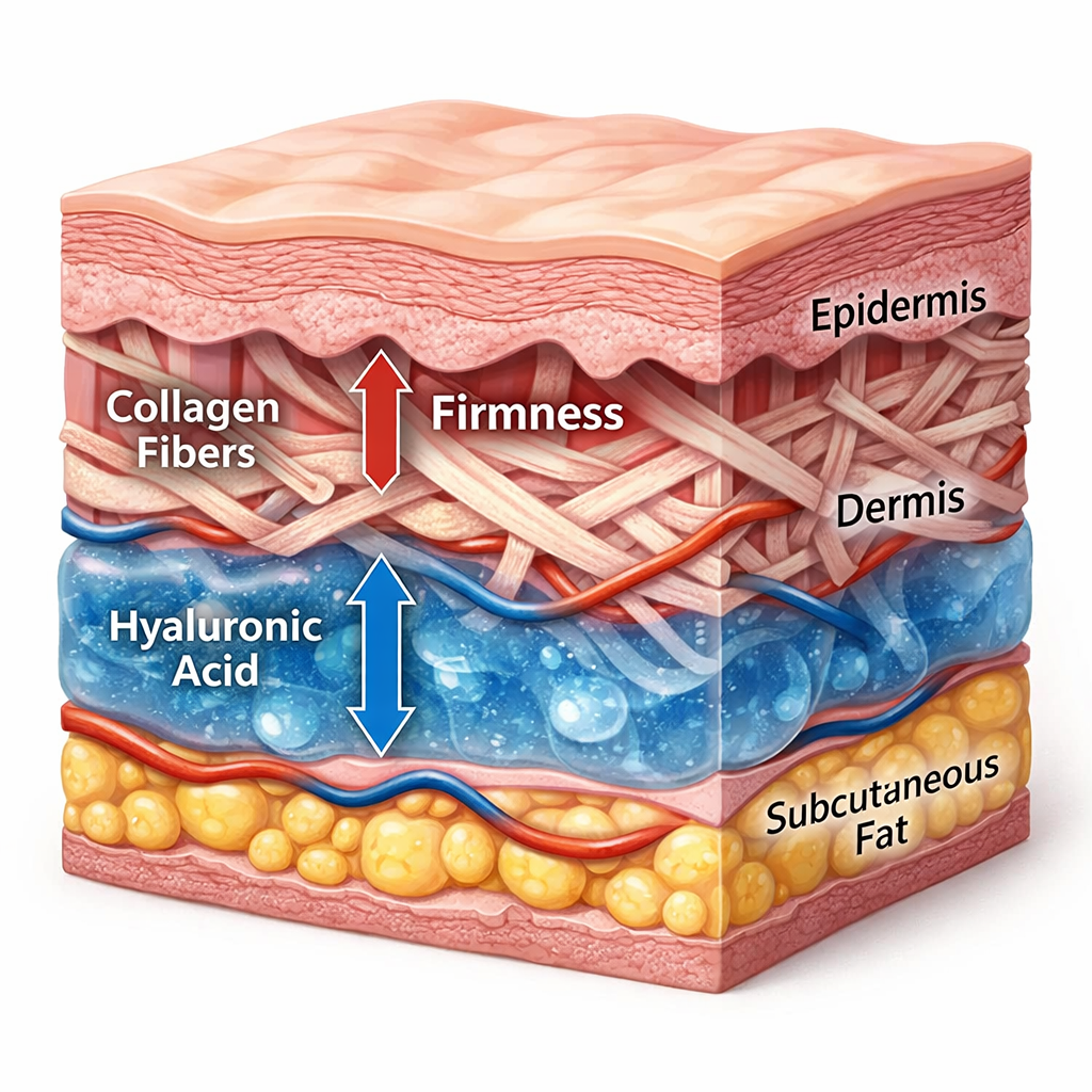 skin layers collagen hyaluronic acid action