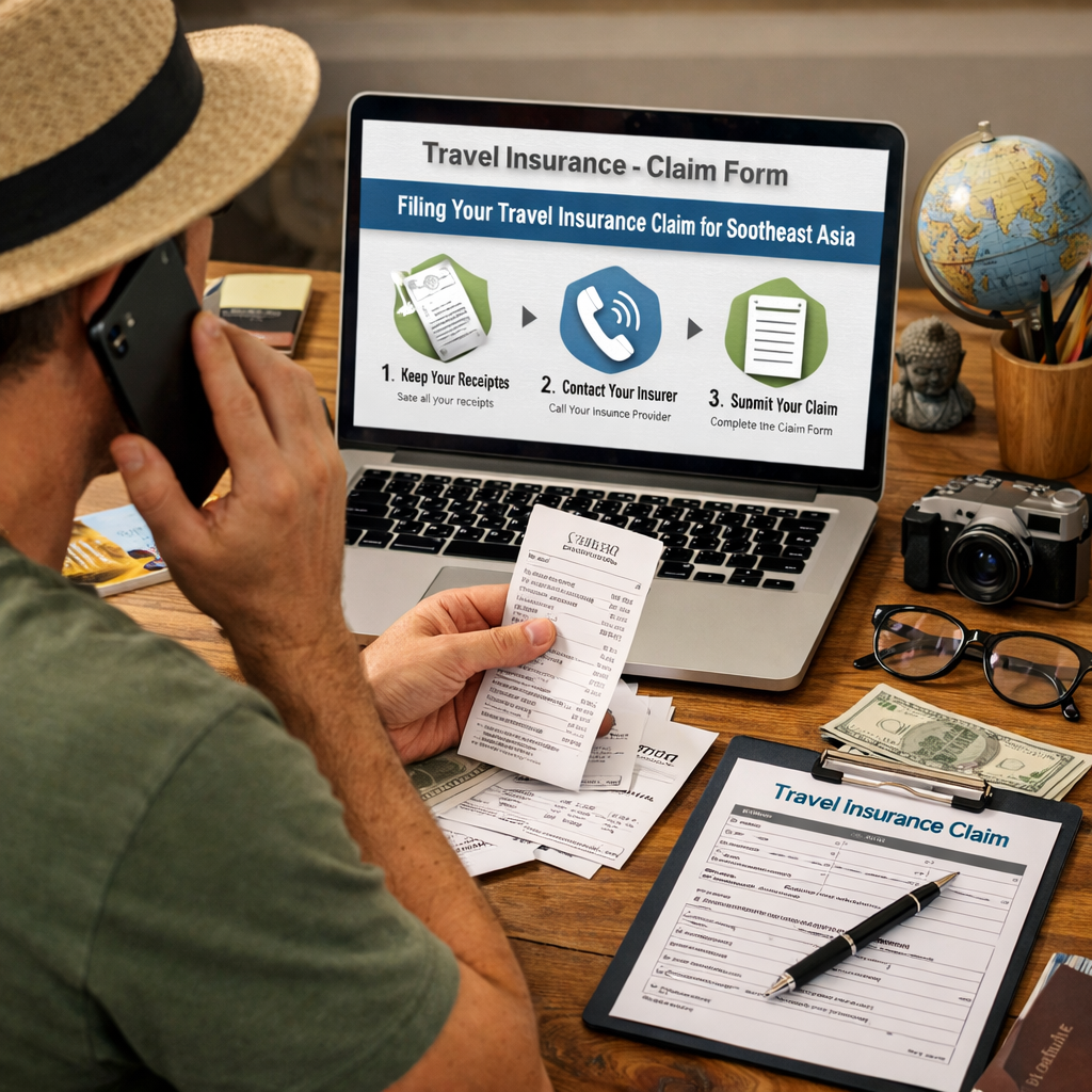 Filing a travel insurance claim for Southeast Asia , keep receipts and contact insurer first.