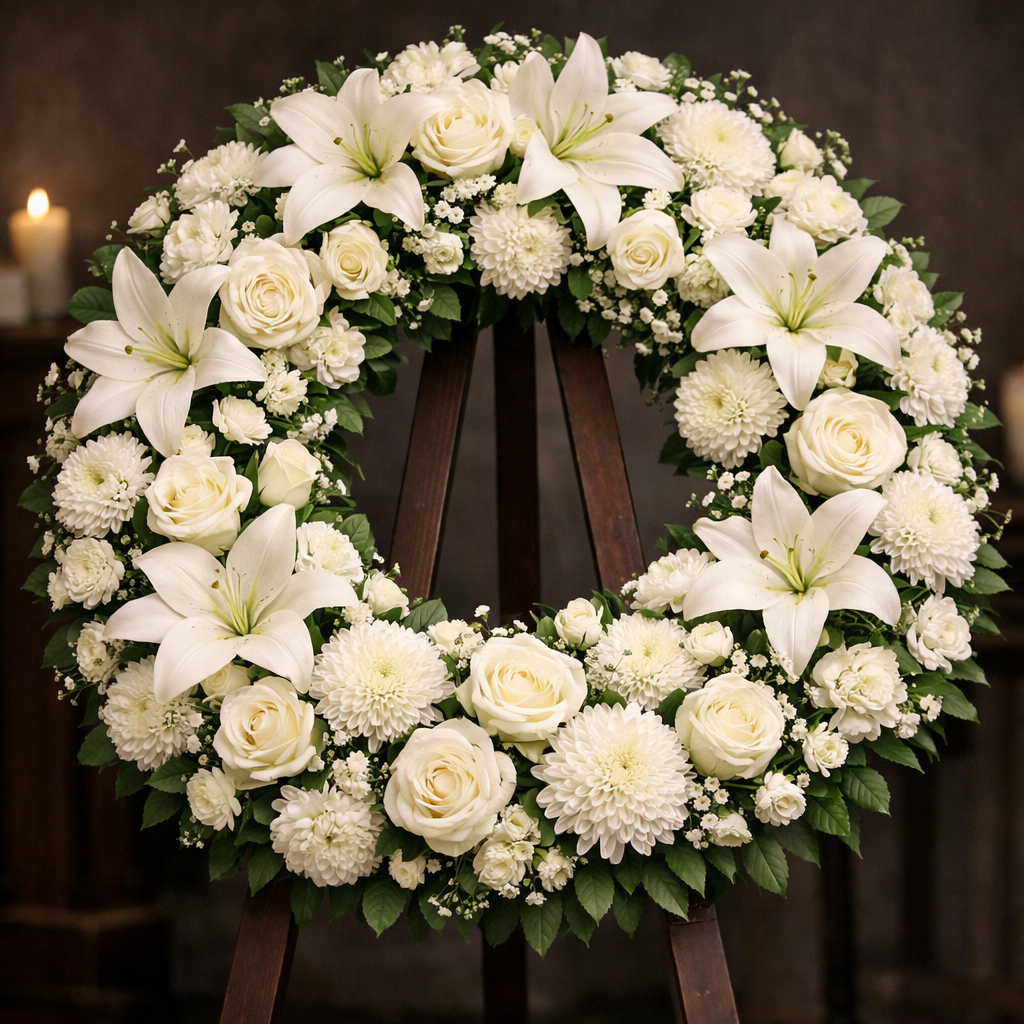 traditional round funeral wreath UK