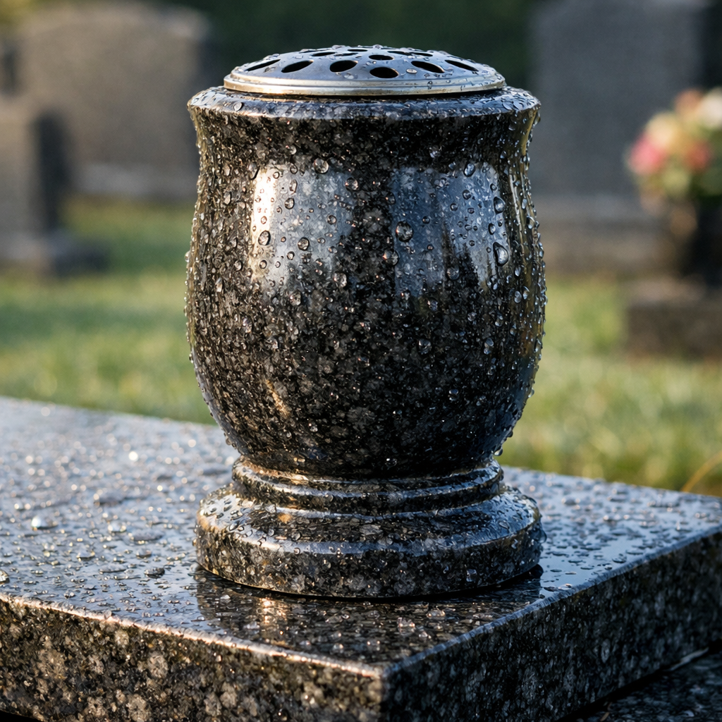 Granite memorial pot for graves.
