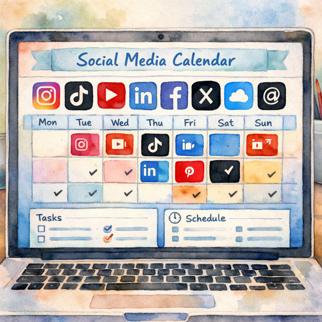 unified social media scheduler dashboard showing nine platform icons.