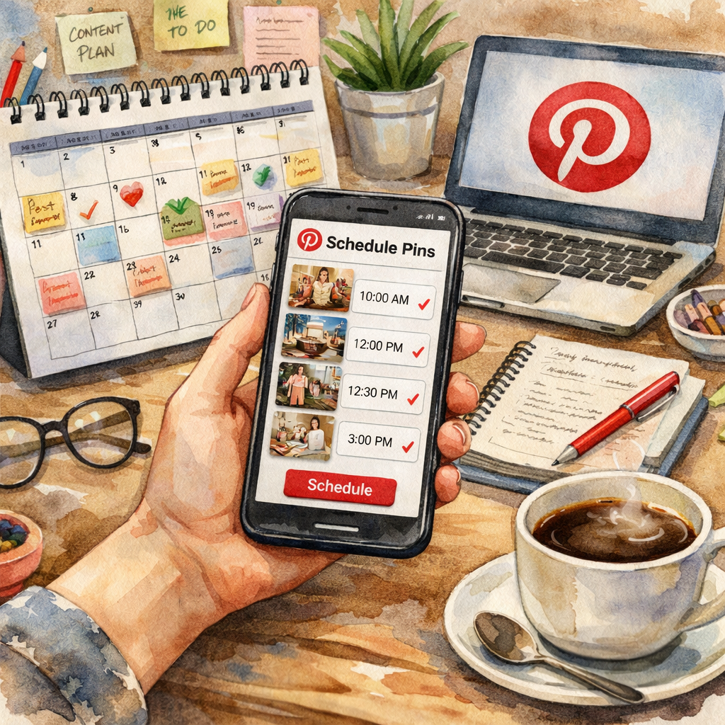 Social media manager using a Pinterest scheduling tool for efficient pin scheduling.
