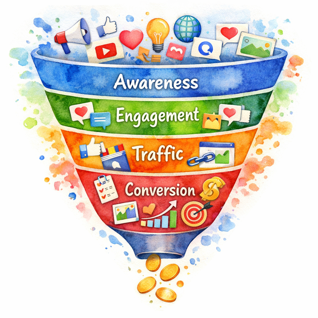 social media performance metrics funnel diagram