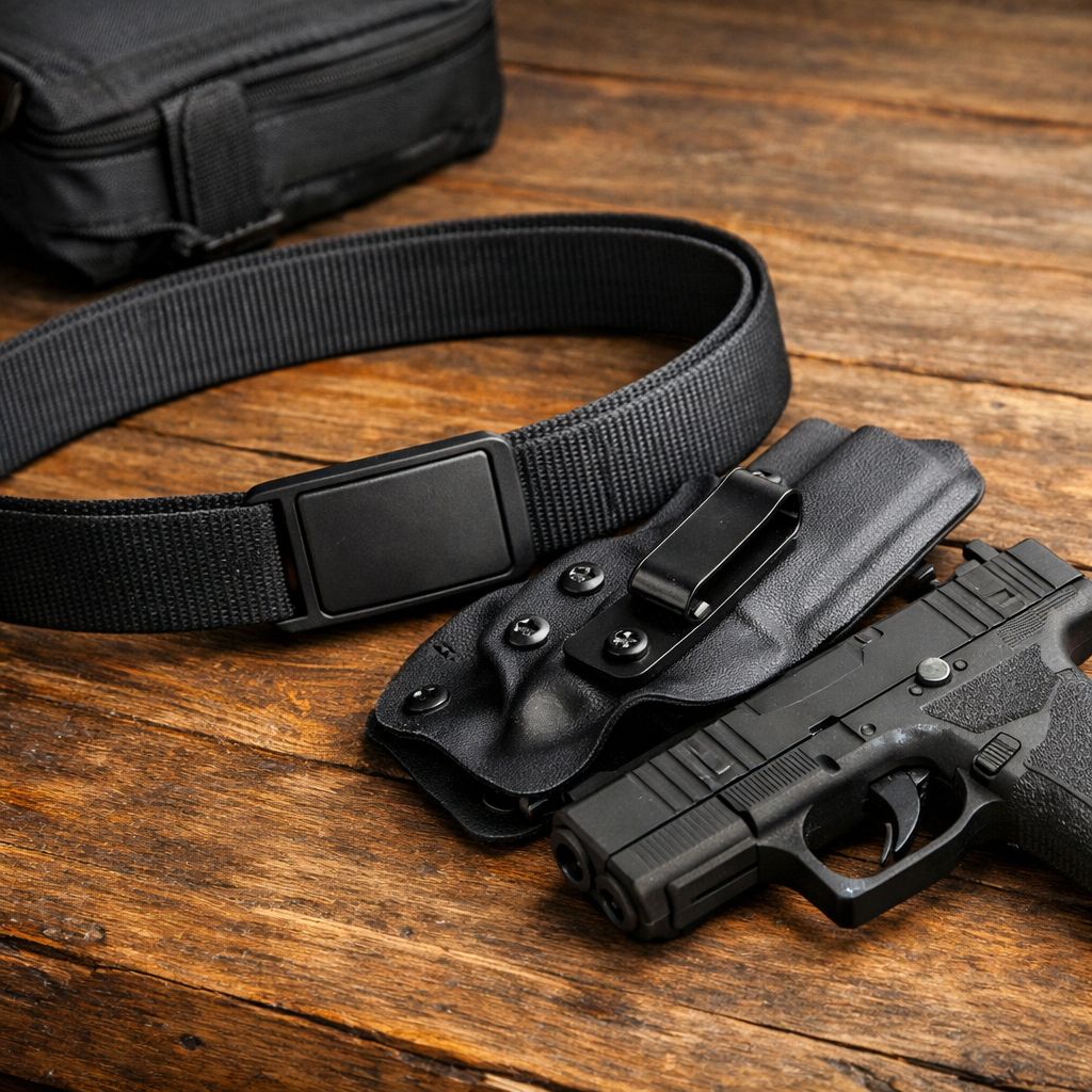 Best gun belt for concealed carry polymer webbing with holster.