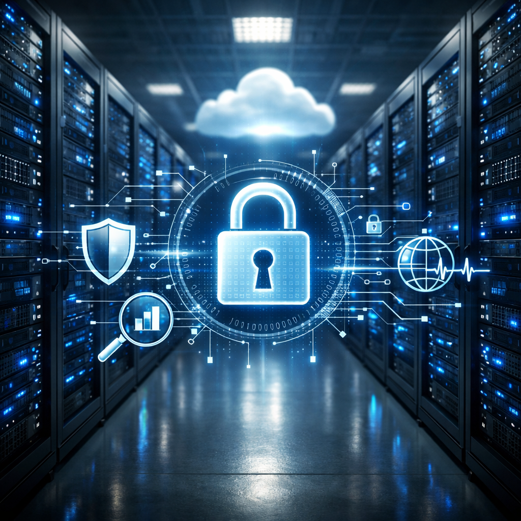 Secure cloud infrastructure with encryption and monitoring.