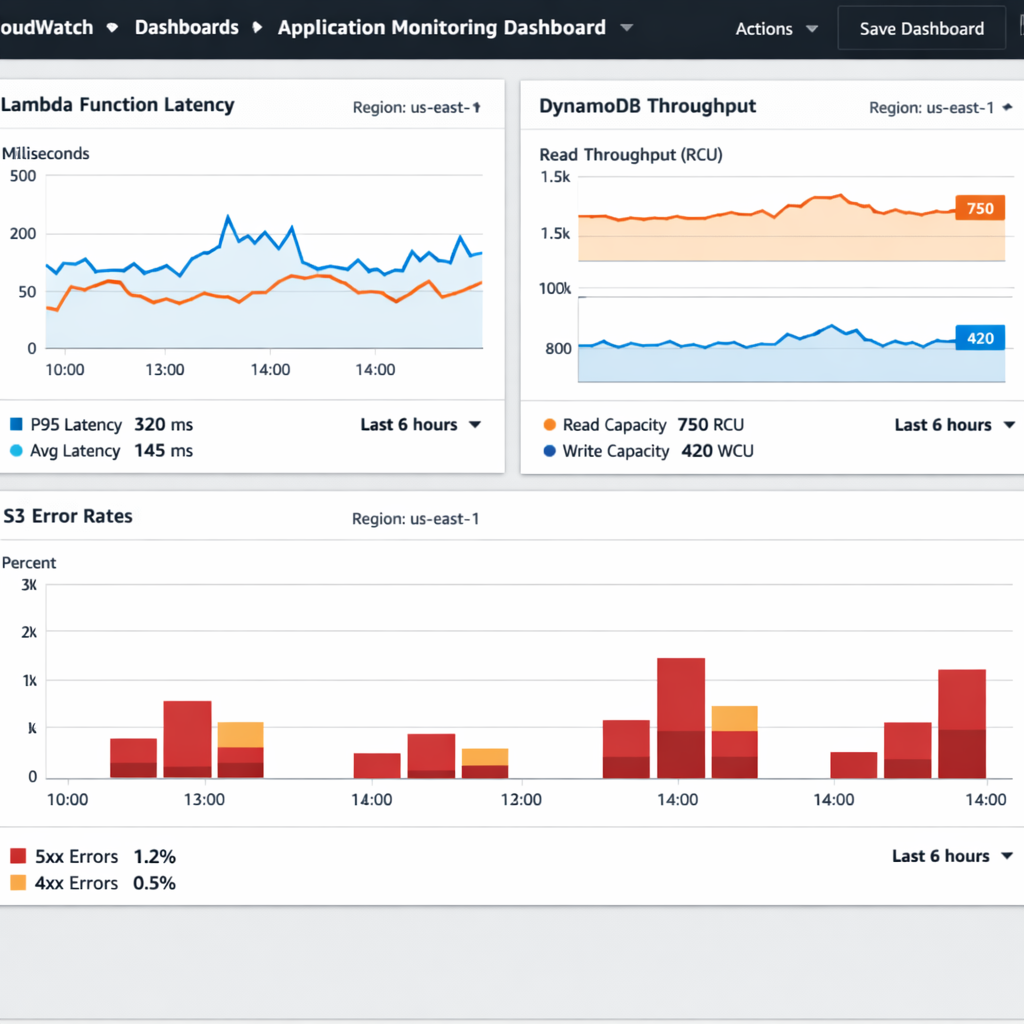 AWS application development monitoring dashboard