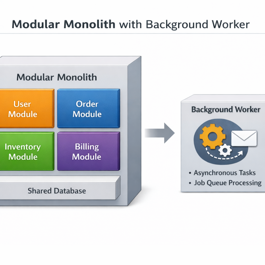 modular monolith architecture with auxiliary worker component.