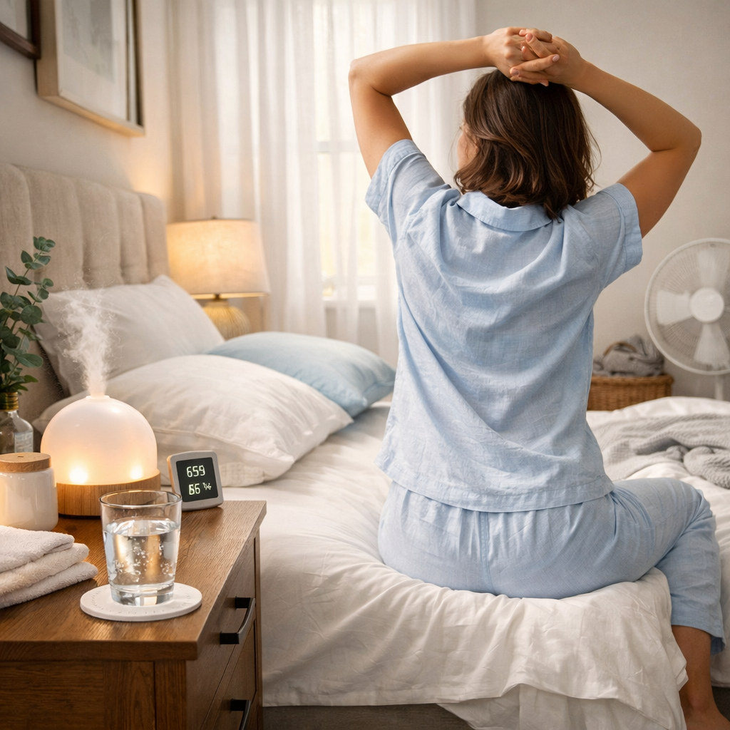 lifestyle scene showing wellness steps for night‑sweat relief