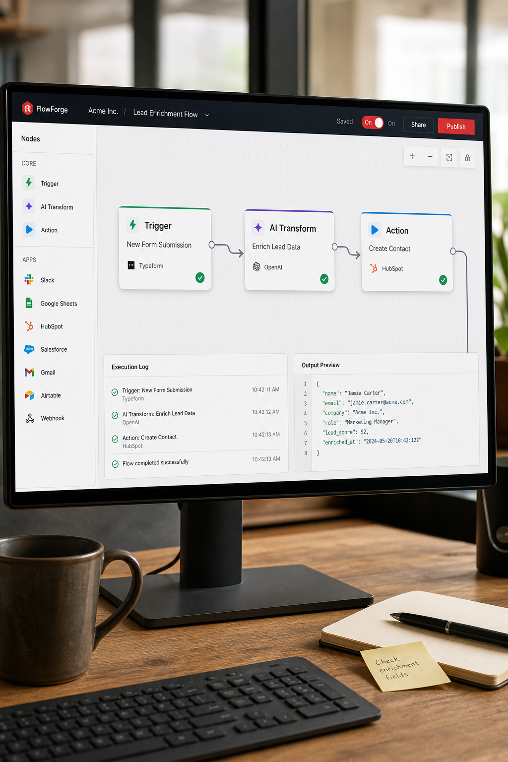 Visual workflow illustration with AI connector