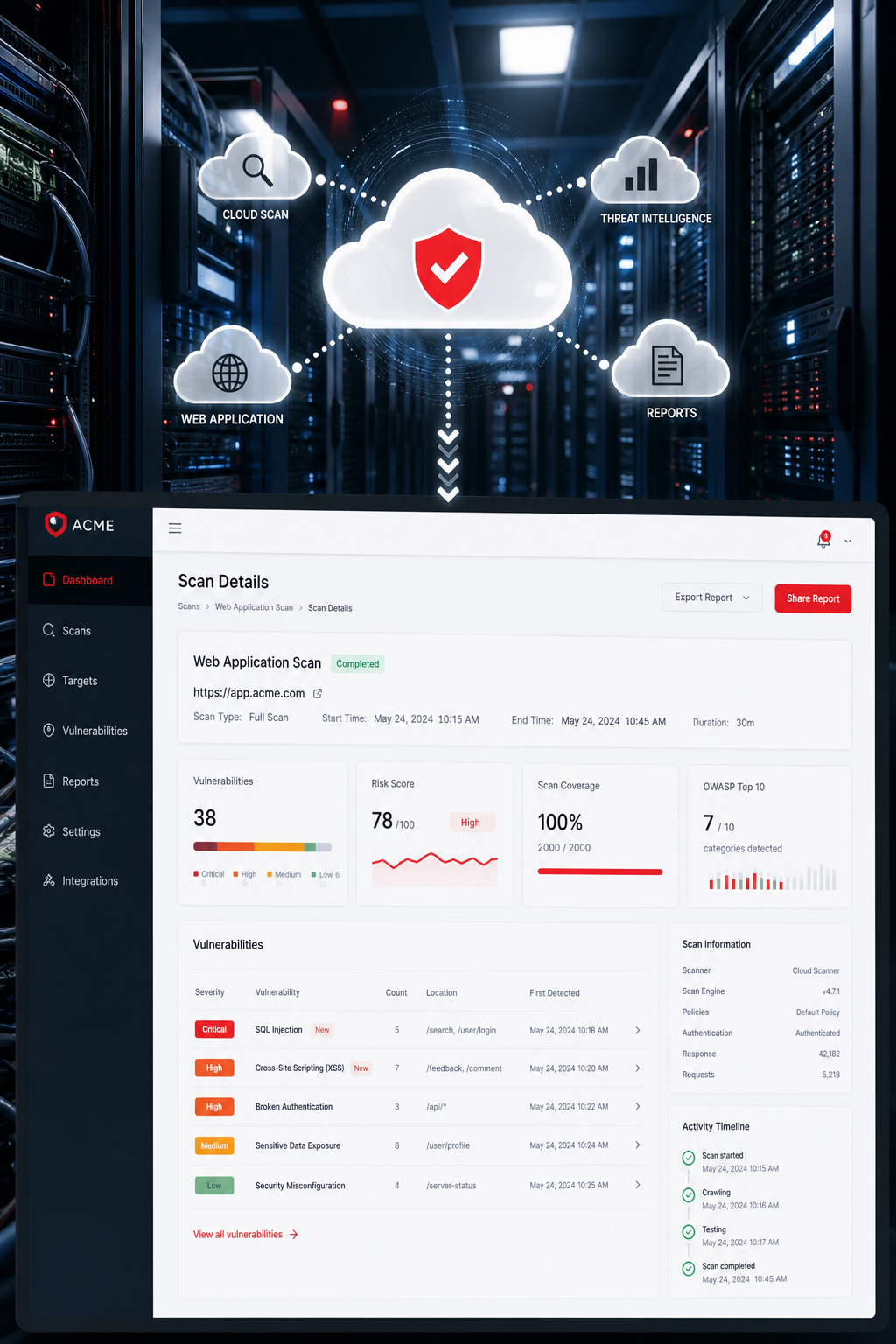 Cloud‑based web app security scanning illustration
