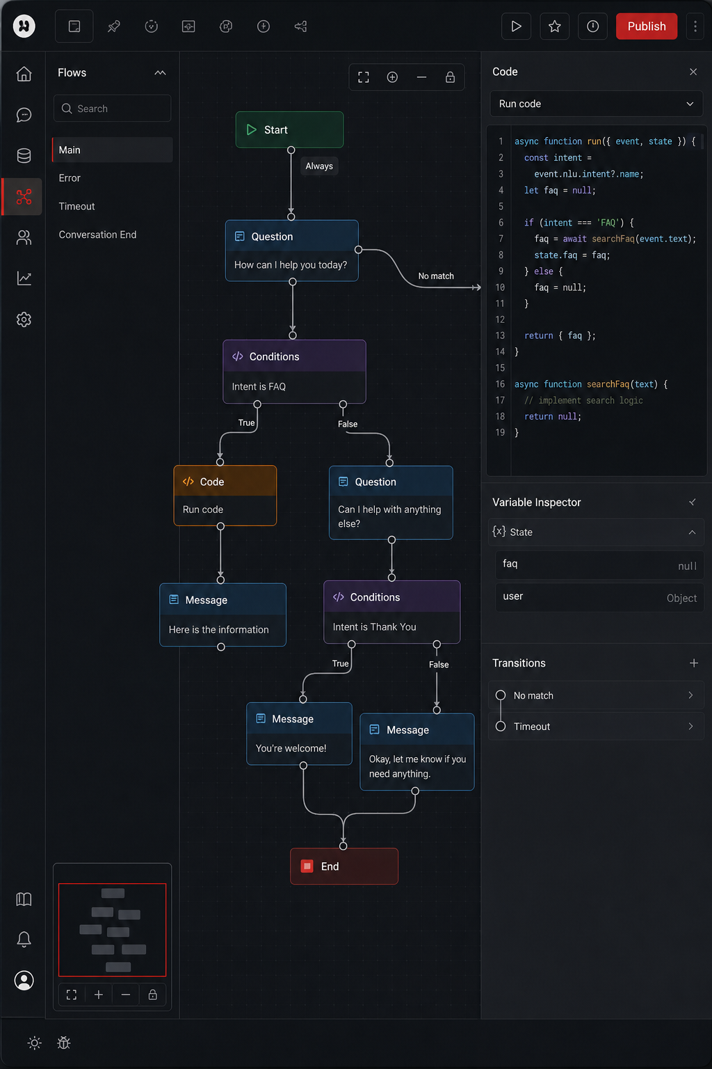 Botpress low‑code chatbot studio interface