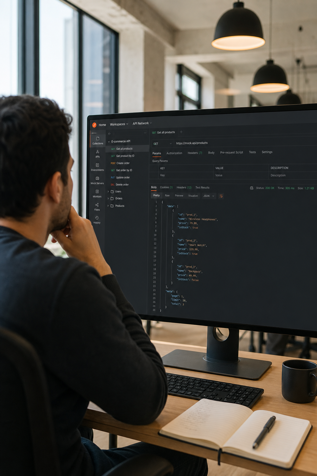 Postman API mock testing interface