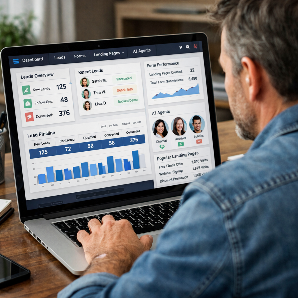 lead generation CRM dashboard with unlimited landing pages