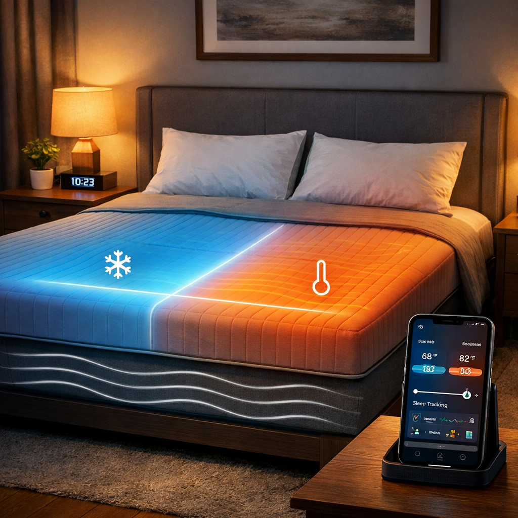 smart bed queen with tech features visualized