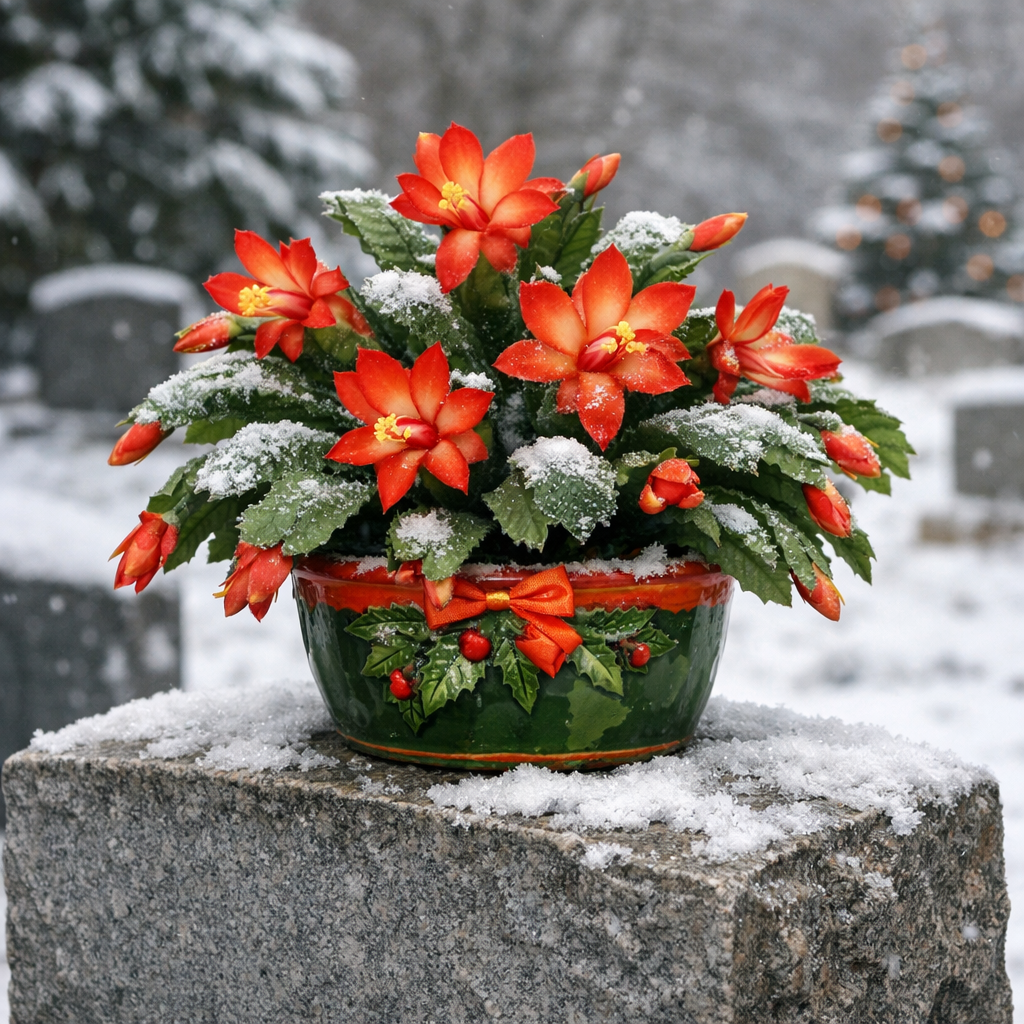 Christmas grave flowers cactus silk arrangement
