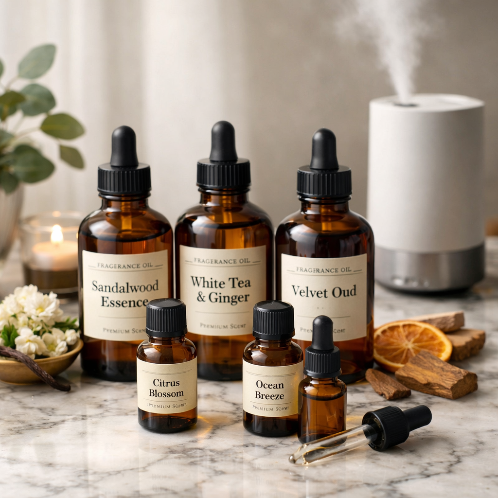 Premium fragrance oils for hotel lobby scent collection.