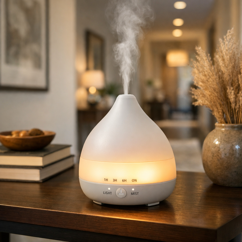 electric diffuser with adjustable light and timer in a home setting.