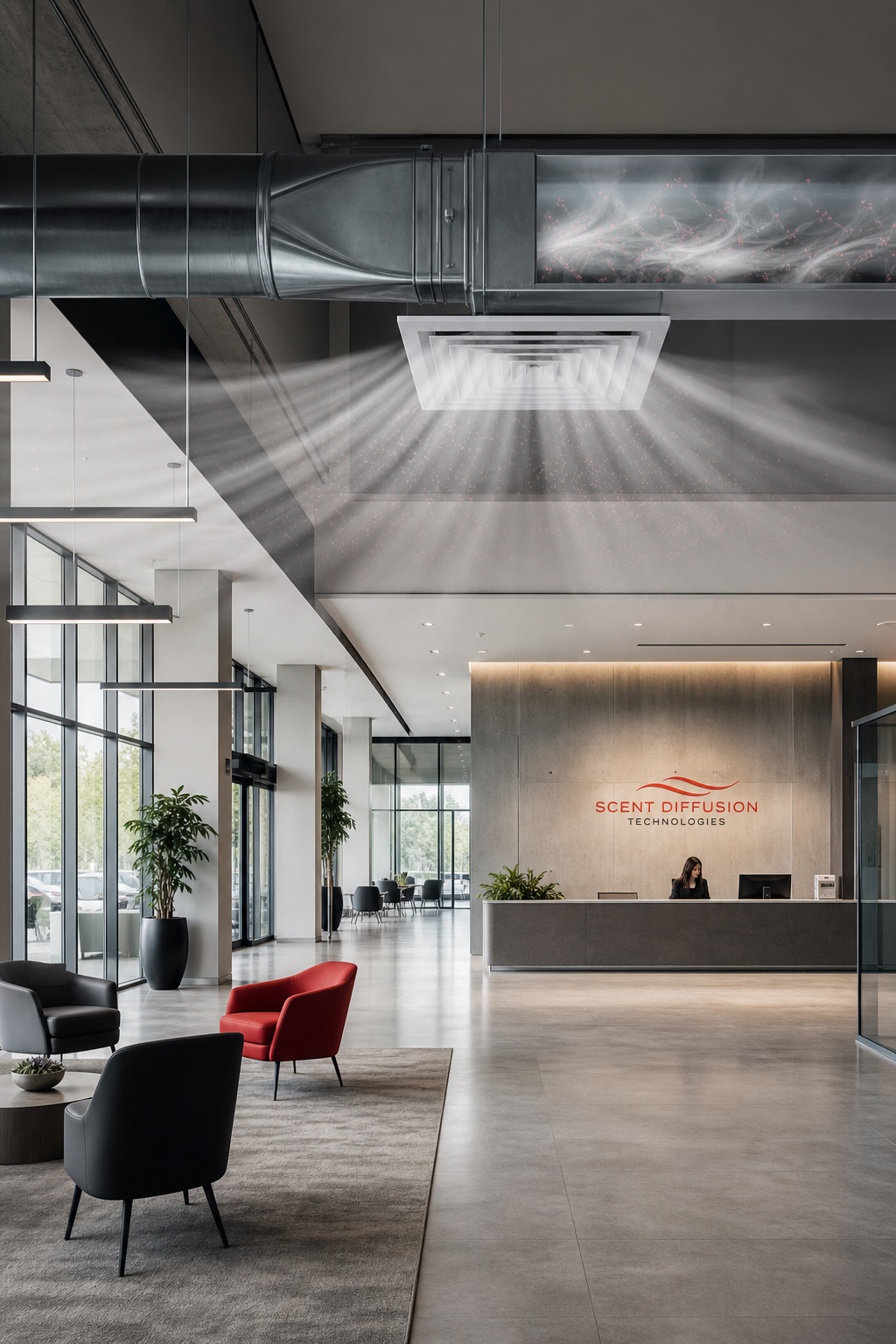 commercial HVAC cold‑air diffuser in action
