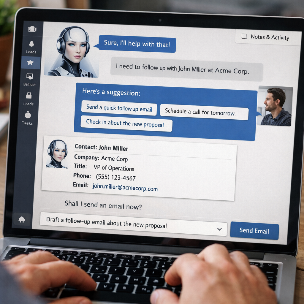 AI conversational CRM interface with smart suggestions