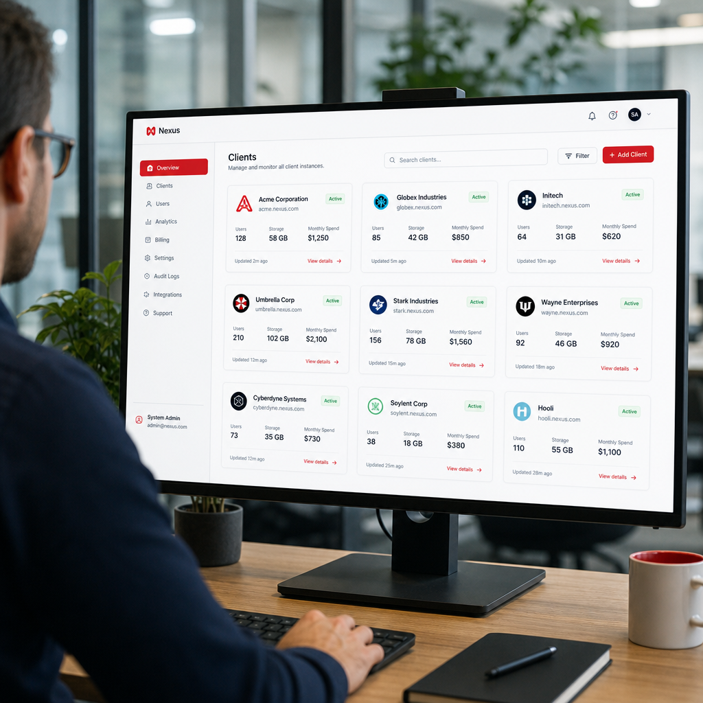 multi-tenant SaaS dashboard with client instances