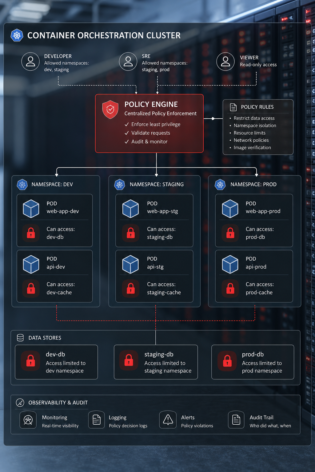Container orchestration policy enforcement visualization