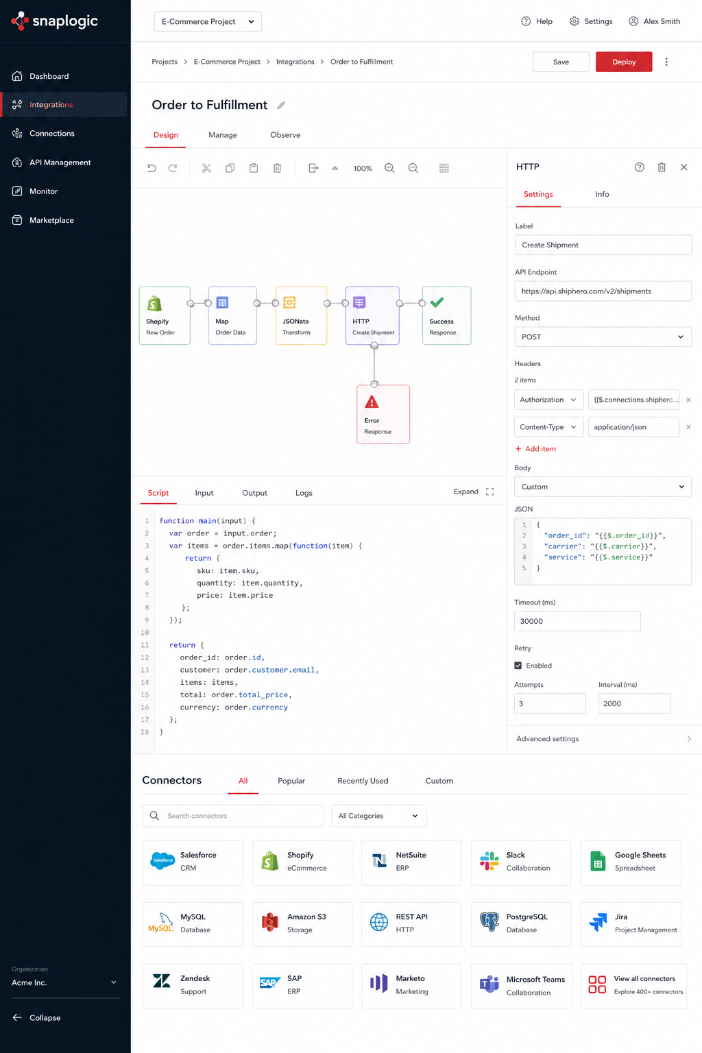 low-code integration platform interface