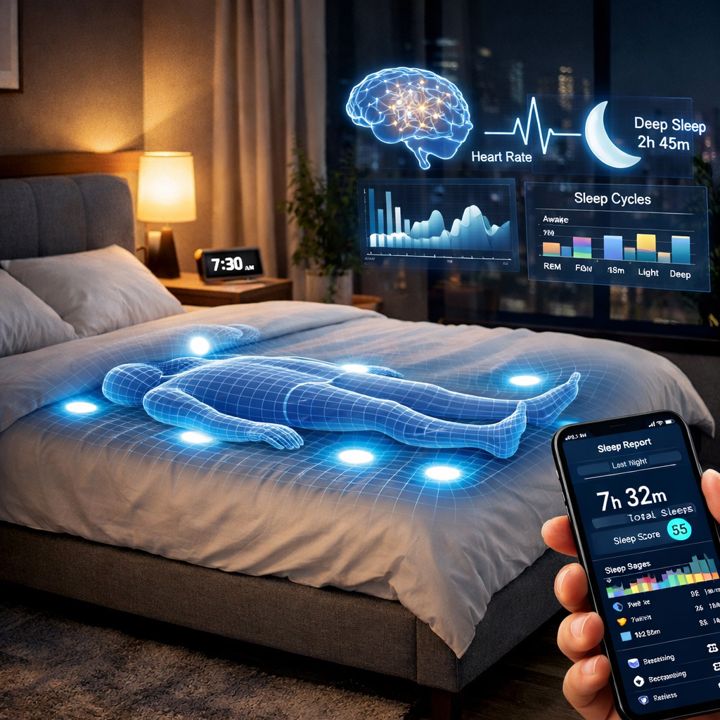 smart bed sleep tracking and AI analytics visual