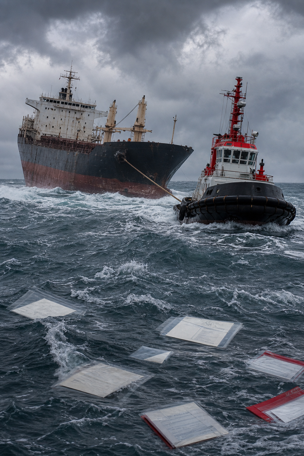 salvage and towage doctrine illustration at sea.