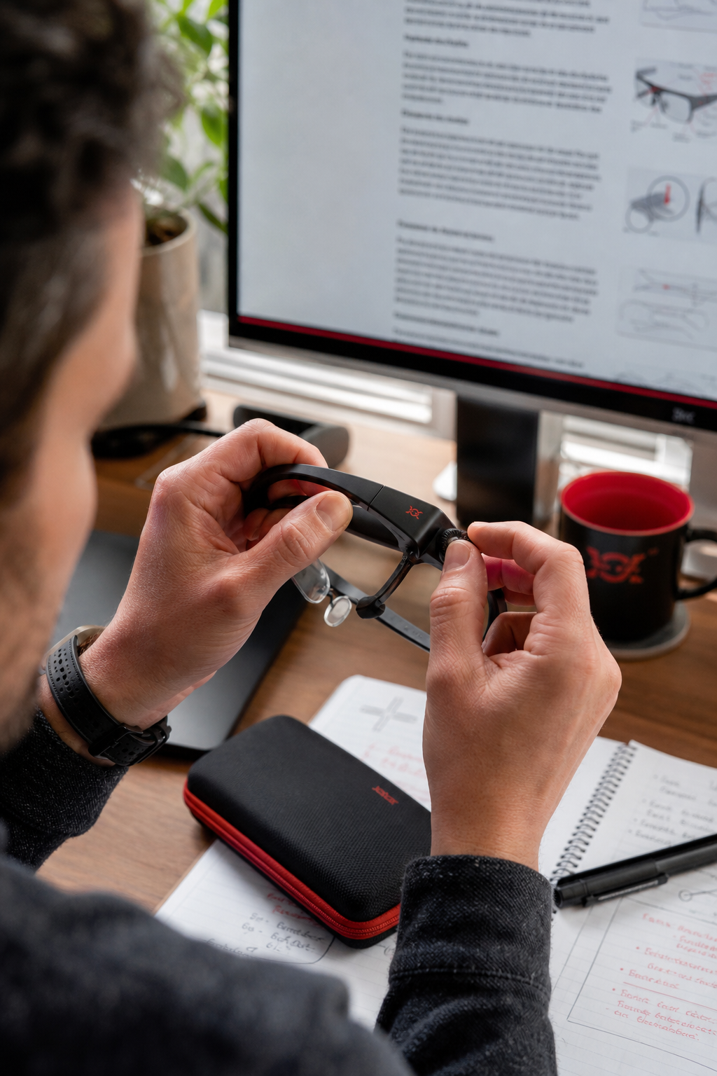 adjustable magnification computer glasses on desk