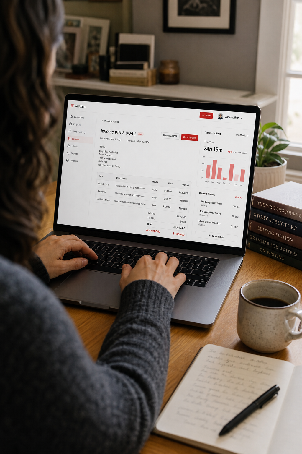 Invoicing and time tracking tool for authors