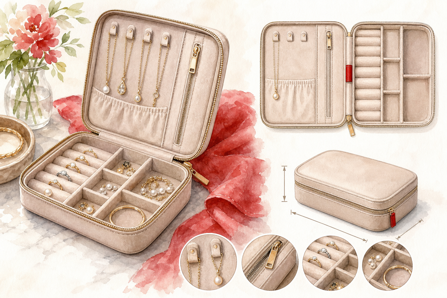 travel jewelry organizer compartments and size guide