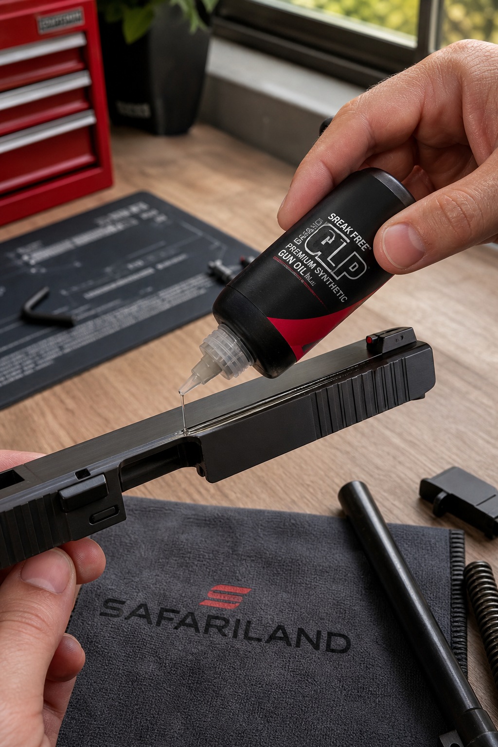 applying premium synthetic gun oil for long‑lasting protection