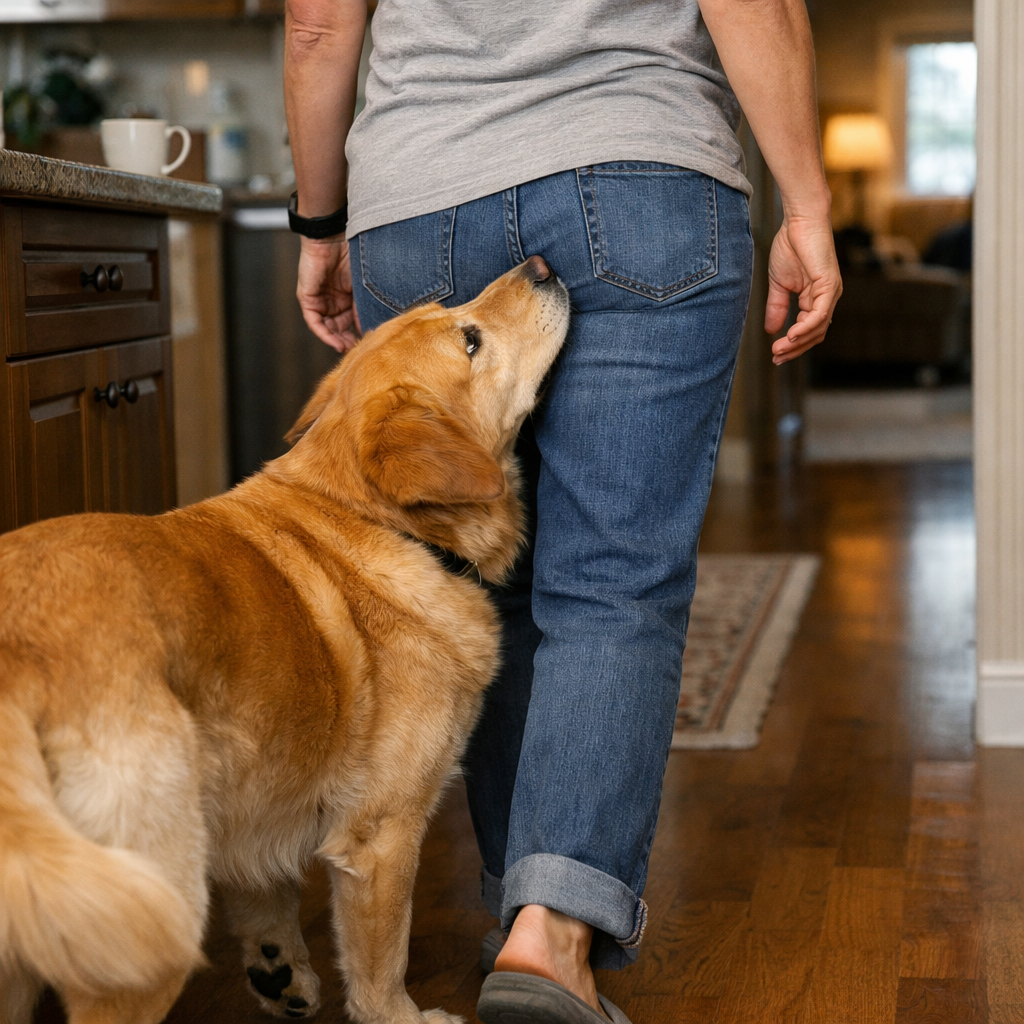dog following owner for health and safety reasons