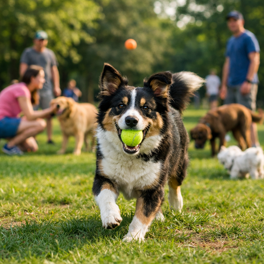 dog learning fetch with distractions