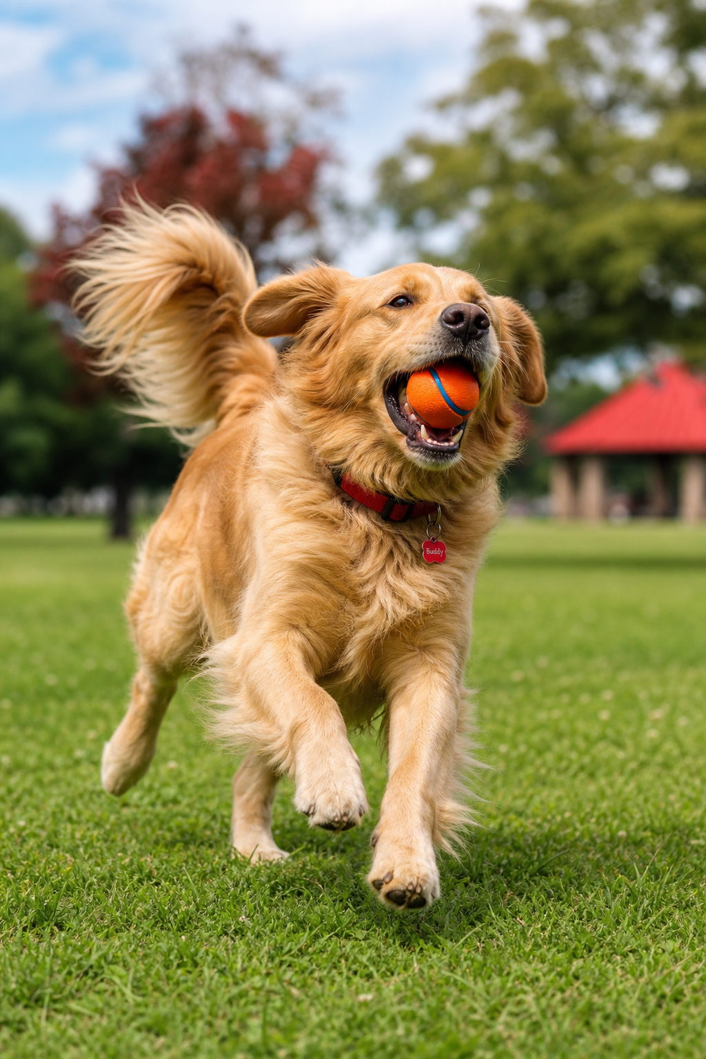 dog playing fetch in a park