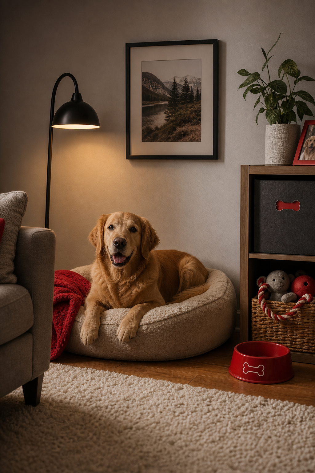 calm dog corner in living room