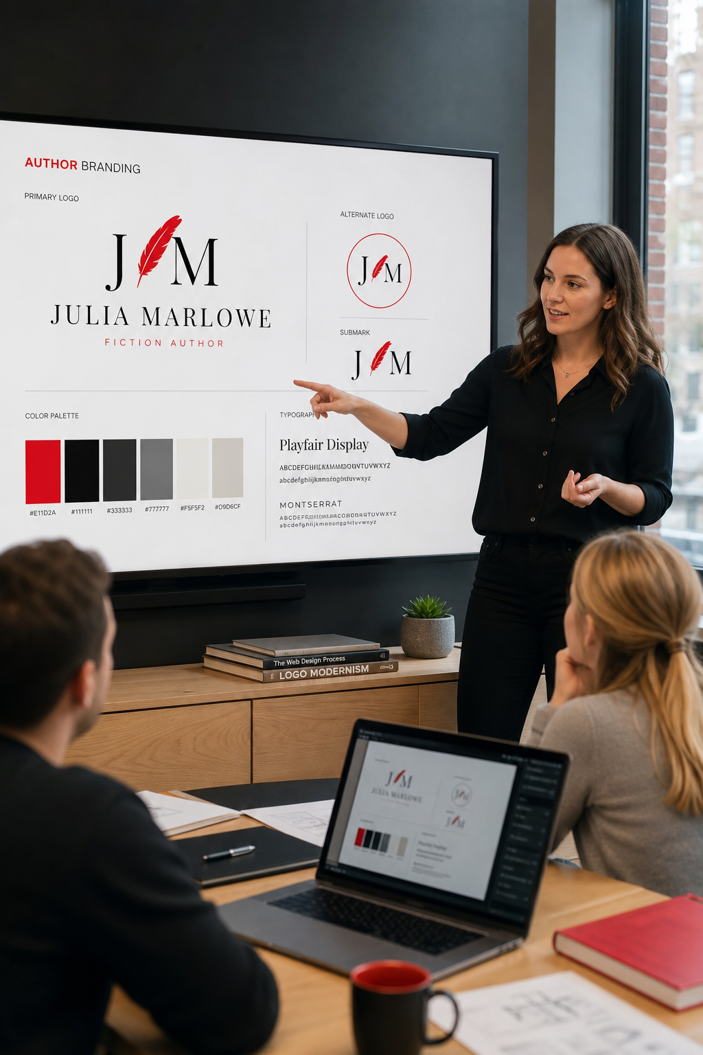 full‑service branding agency presenting author logo concepts.