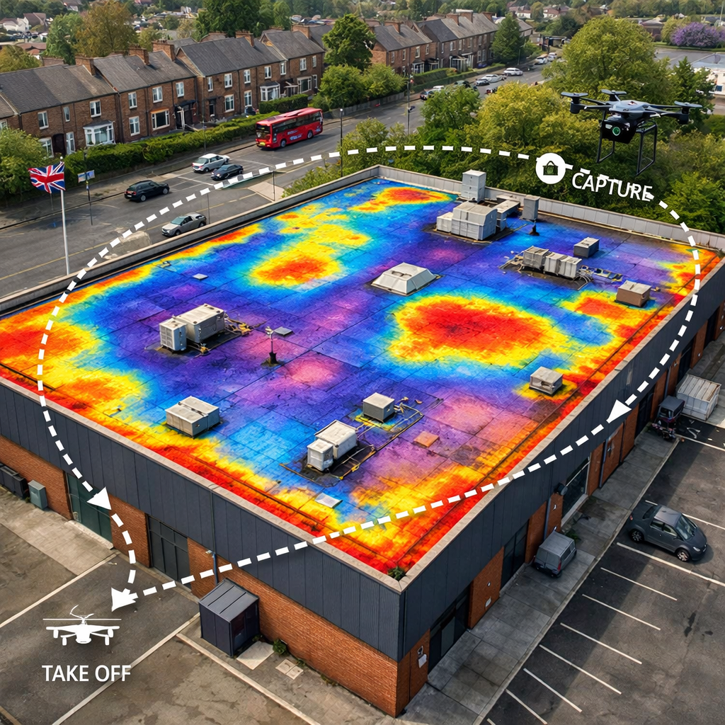drone condensation survey over commercial building